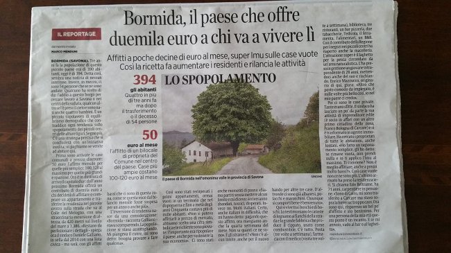 Мэр деревни Бормида предлагает 2 тысячи евро каждому новому жителю